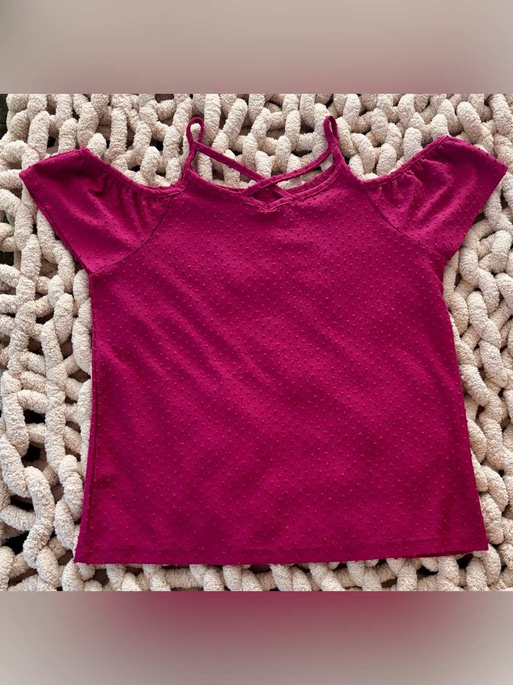 Place- Girls Raspberry Cold-Shoulder Tank with Crisscross Straps